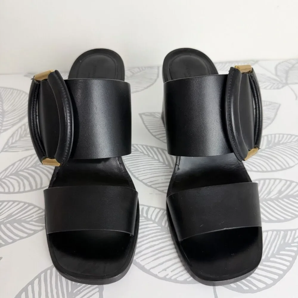 Banana Republic Ravello Black Leather Block Heel Sandals Shoes Women’s 6.5 Italy - Picture 3 of 8